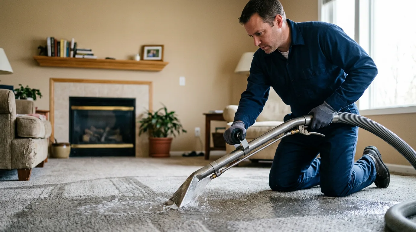 Water damage restoration technician working near Surrey, ND